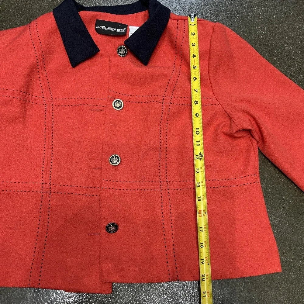Sag Harbor‎ Dress Jacket Womens 14 Red Navy Contrast Collar Cropped Button Front
